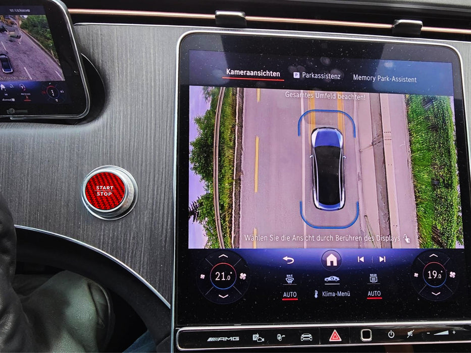 Red Real Carbon Fiber Engine Start Stop Button Cover For Mercedes EQE EQB EQS EV