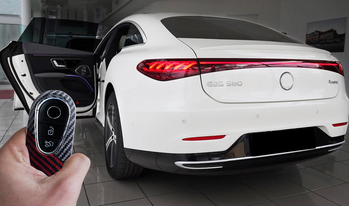 Black/Red Carbon Fiber Pattern Plastic Key Fob Case Shell For Mercedes Oval Key