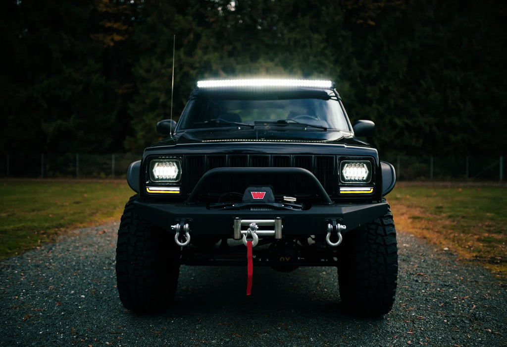 Smoked Lens White LED DRL & Amber Front Turn Signal Lights For Jeep Cherokee XJ