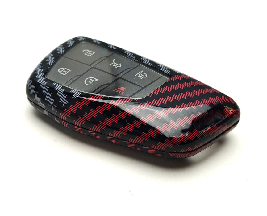 Black/Red Carbon Pattern Hard Key Case Shell For 21+ Chevy Suburban/Tahoe Yukon
