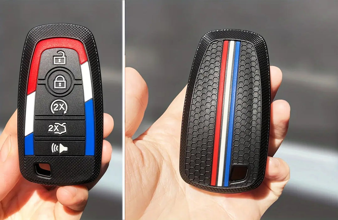 Key Fob w/ Iconic Red/White/Blue US Flag Stripe For Ford Mustang Raptor Bronco