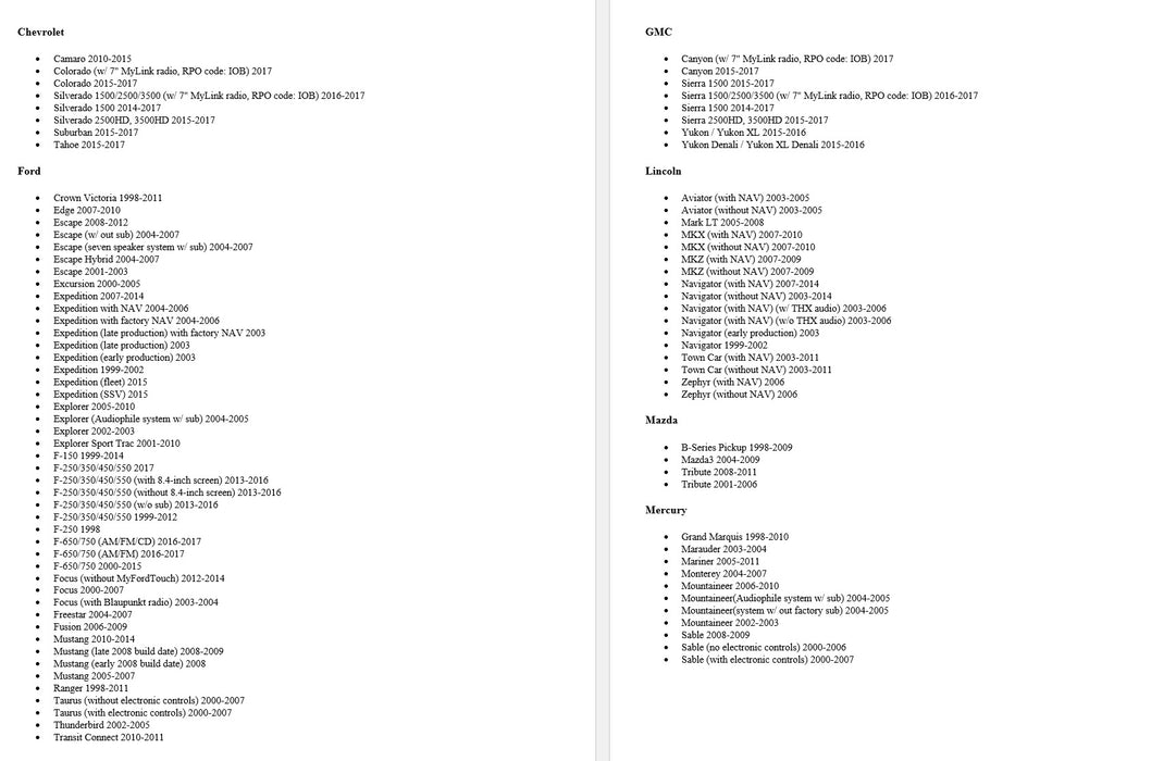 2pc 72-5600 Horn or Door Speaker Wire Adapter For Chevy/GMC, Ford/Linclon, Mazda