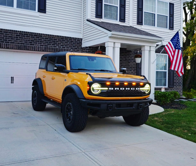 5pc Smoked Amber Full LED Raptor Lighting Kit For Ford Bronco Oval Grill Opening