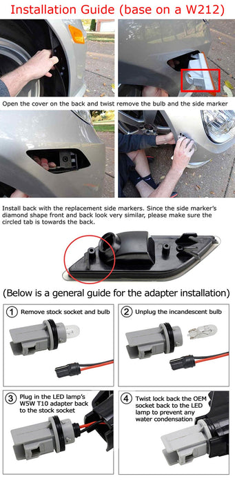 Smoke Lens White 40-SMD LED Side Marker Lights For 2003-06 Mercedes W211 E-Class