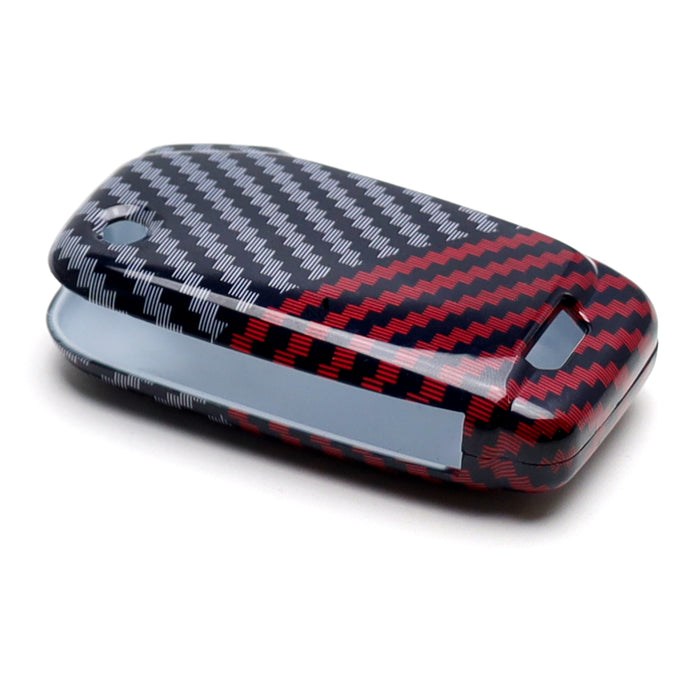 Black/Red "Carbon" Pattern Hard Key Case Shell For Kia Side Button Smart Key Fob