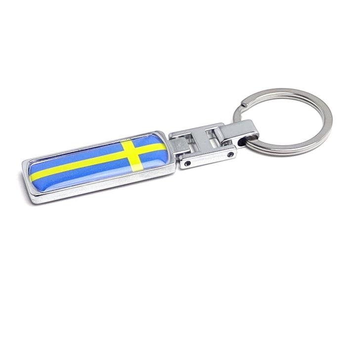 Sweden Flag Gold Nordic Cross Color Stripe Emblem Chrome Badge Keychain Ring