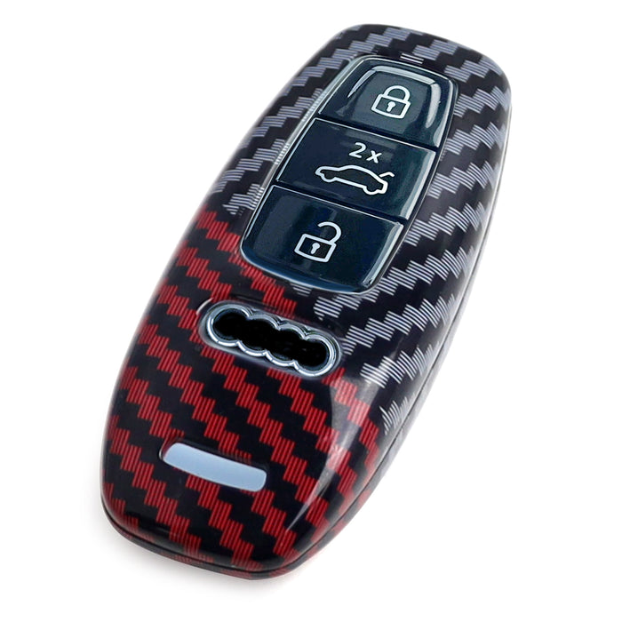 Black/Red Carbon Pattern Hard Key Cover For Audi 19-up A6 S6 A7 S7 A8 Q8 e-tron