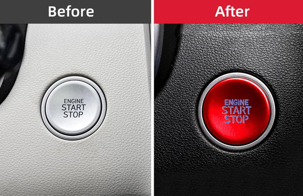 Sports Red Engine Push Start Button w/ Laser CNC Cut Letters For Hyundai Elantra