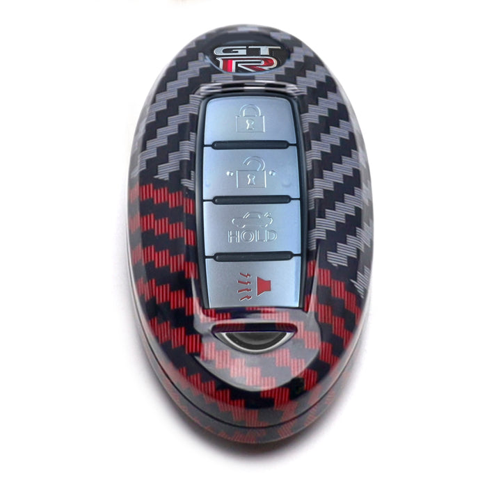 Black/Red Carbon Pattern Hard Key Cover For Nissan Infiniti Oval Shape Smart Key