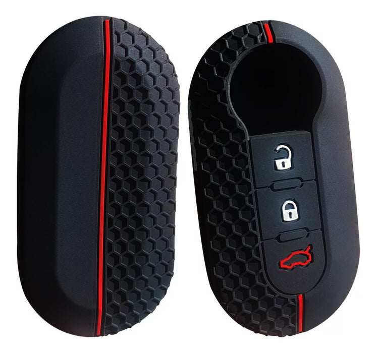 Black Honeycomb Pattern Silicone Key Fob Cover For Fiat 500 Abarth Folding Key