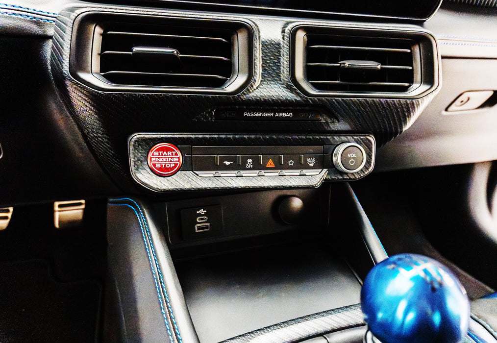 Sports Red Real Carbon Fiber Engine Start Stop Button Cover For Ford 24+ Mustang