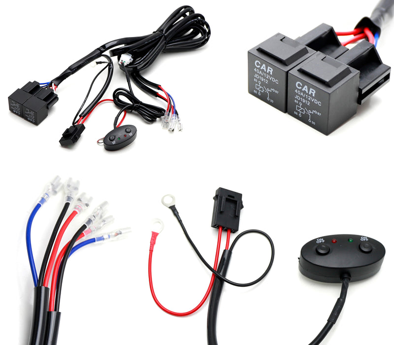 2-Output Relay Harness Wire w/ Dual Toggle Switch For LED Lightbar Pod Fog Lamps