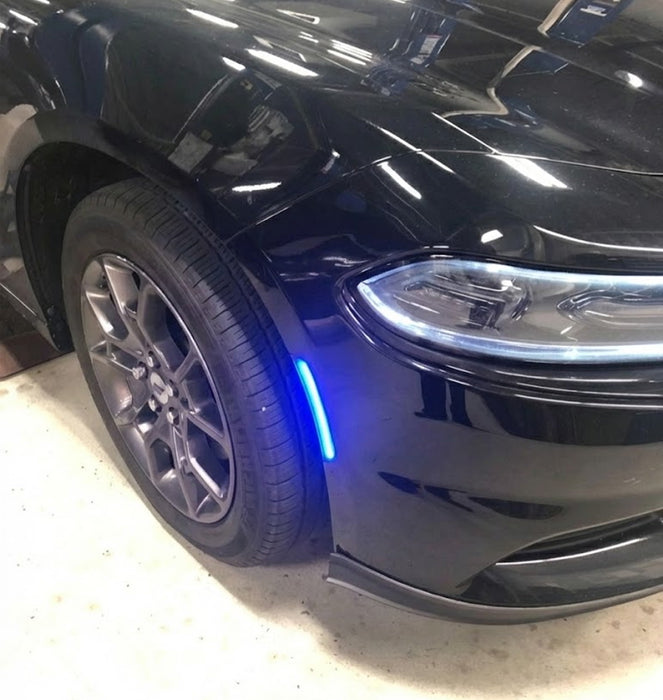 Smoked Lens Front/Rear Blue LED Strip Side Marker Lights For 15-23 Dodge Charger