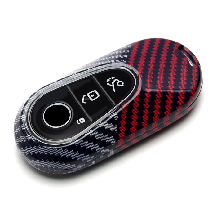Black/Red Carbon Fiber Pattern Plastic Key Fob Case Shell For Mercedes Oval Key