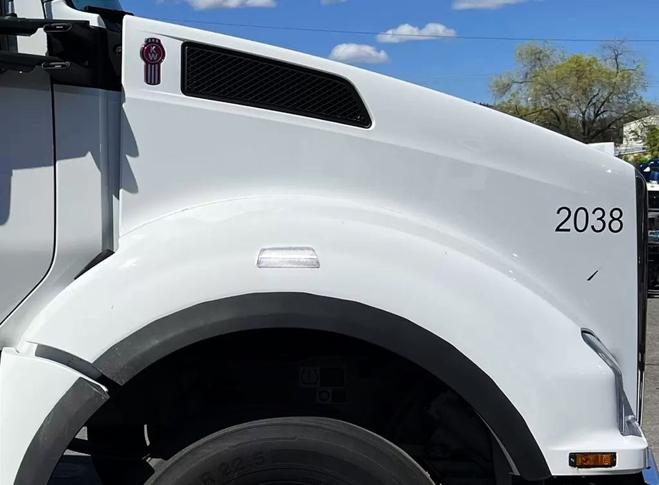 Clear Lens White/Amber LED Fender Side Markers For Kenworth Txxx, Peterbilt 567