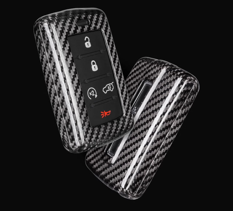 Gloss Genuine Carbon Fiber Key Fob Cover For Jeep 21-up Grand Cherokee, Wagoneer