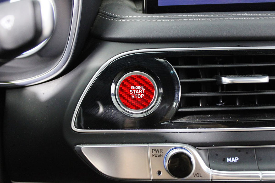 Red Real Carbon Fiber Engine Start Stop Button For Genesis G70 G80 G90 GV70 GV80