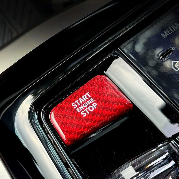 Red Real Carbon Fiber Engine Start Stop Button Cover For BMW 5 7 Series i5 i7 X3