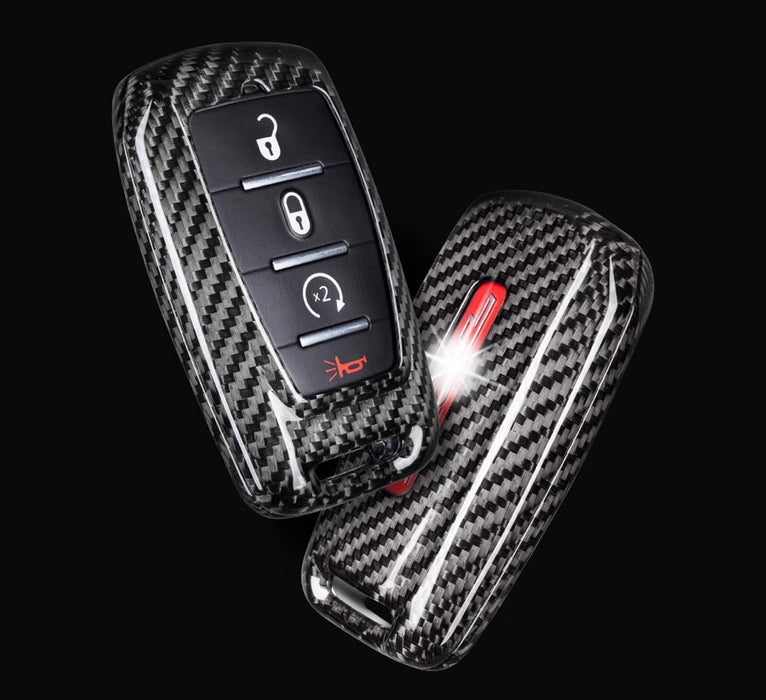 Gloss Black Genuine Carbon Fiber Key Fob Cover For 19-up RAM 1500 TRX 2500 3500
