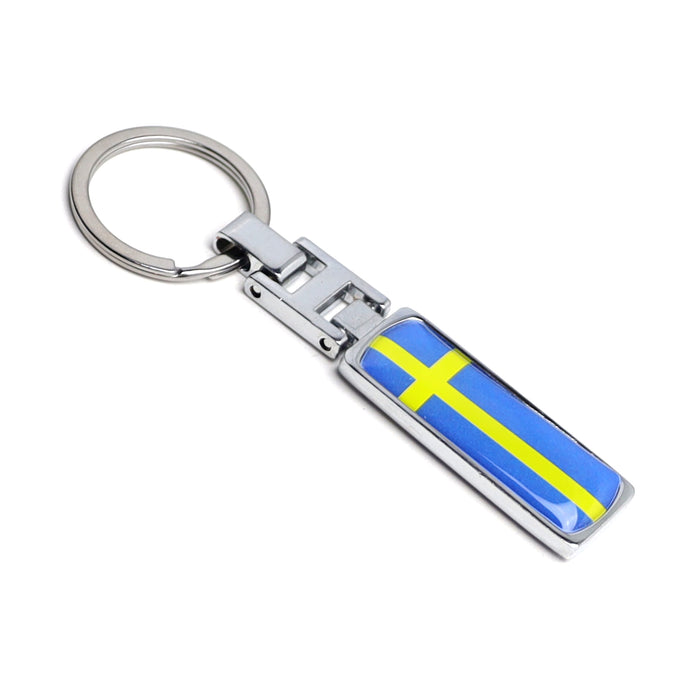 Sweden Flag Gold Nordic Cross Color Stripe Emblem Chrome Badge Keychain Ring