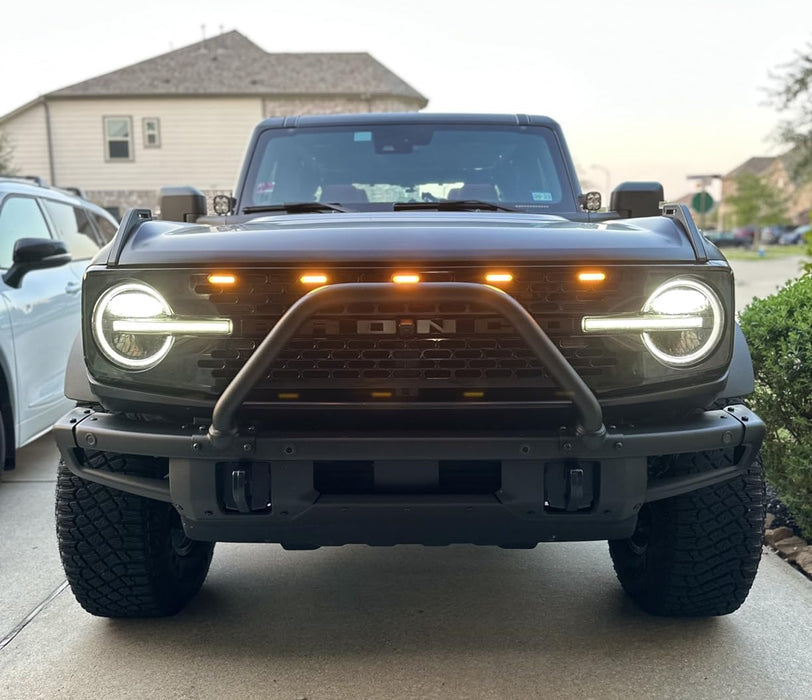 5pc Smoked Amber Full LED Raptor Lighting Kit For Ford Bronco Oval Grill Opening