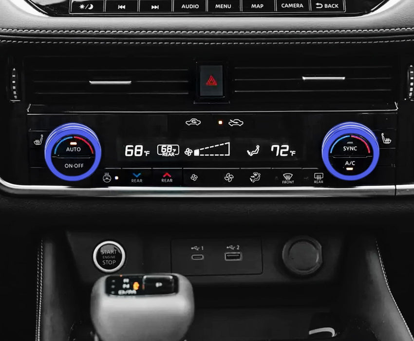 Sports Blue Dashboard AC Climate Control Decor Rings For Nissan 2021-2023 Rogue