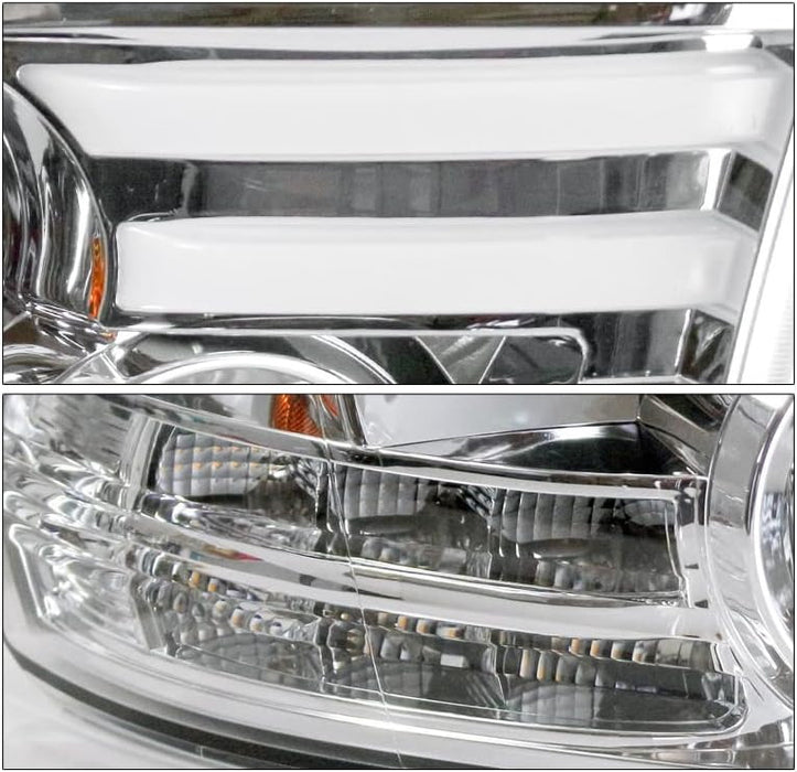 Chrome DRL Light Bar Projector Headlight For Dodge 2013-18 RAM 1500 2500 3500