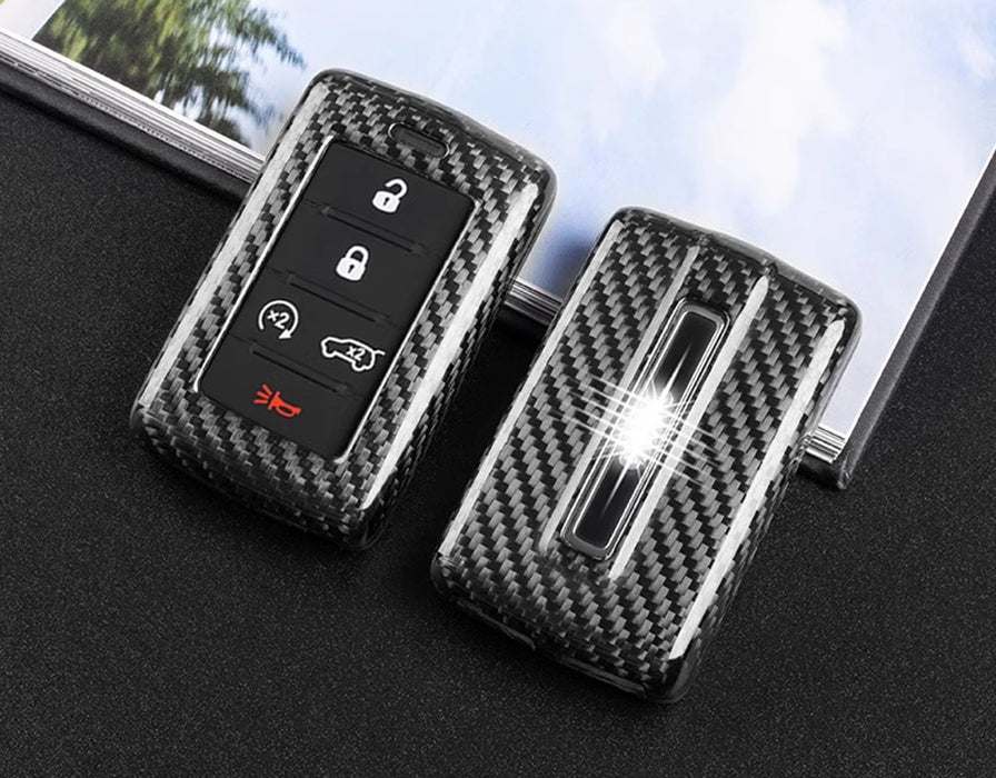 Gloss Genuine Carbon Fiber Key Fob Cover For Jeep 21-up Grand Cherokee, Wagoneer