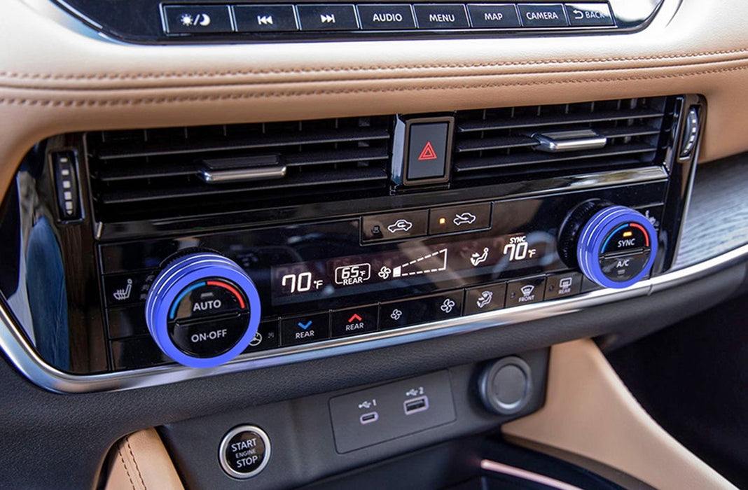 Sports Blue Dashboard AC Climate Control Decor Rings For Nissan 2021-2023 Rogue