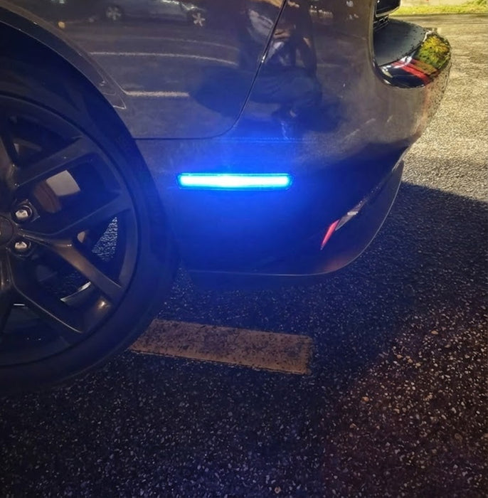 Smoked Lens All Blue Front/Rear LED Side Marker Lights 2015-24 Dodge Challenger