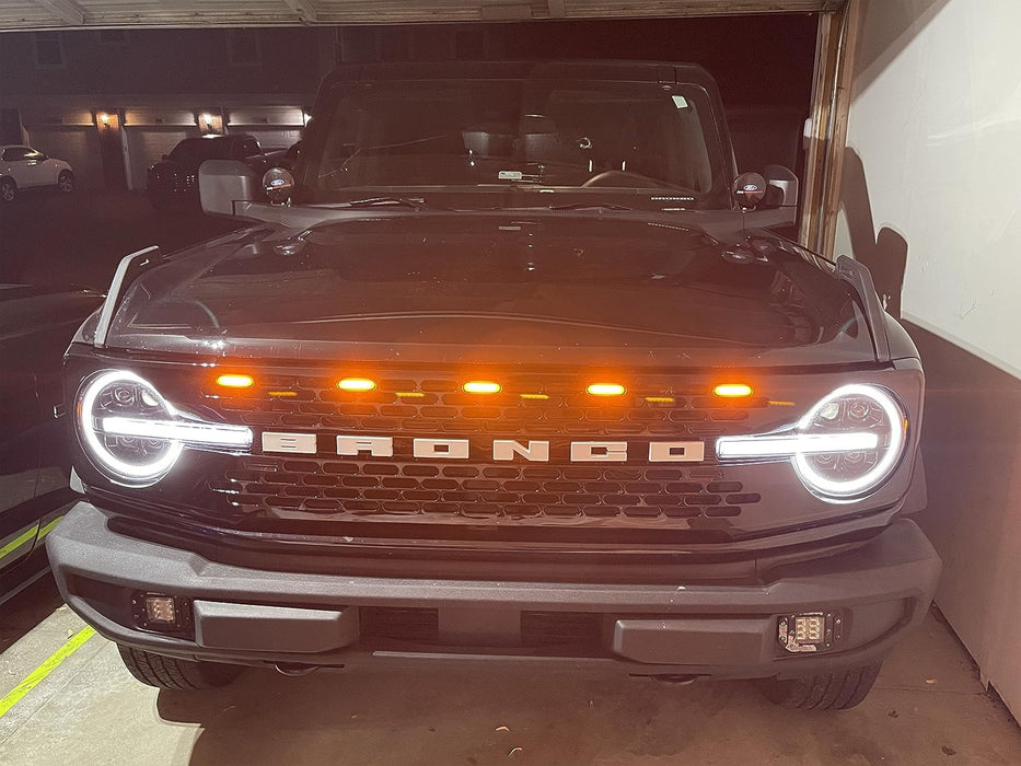 5pc Smoked Amber Full LED Raptor Lighting Kit For Ford Bronco Oval Grill Opening