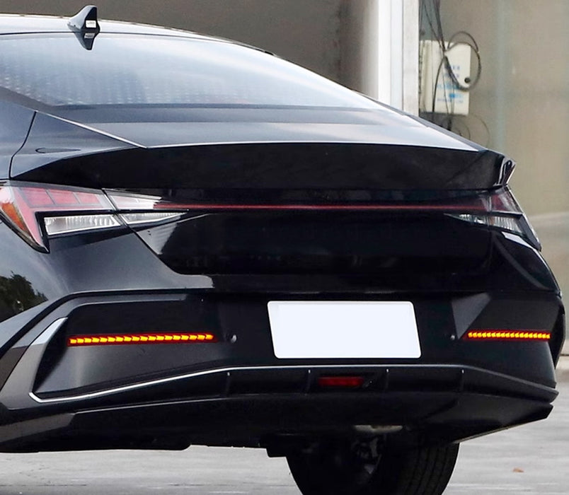 Dark Red Full LED Rear Bumper Reflectors For 2024-up Elantra w/ Sequential Blink