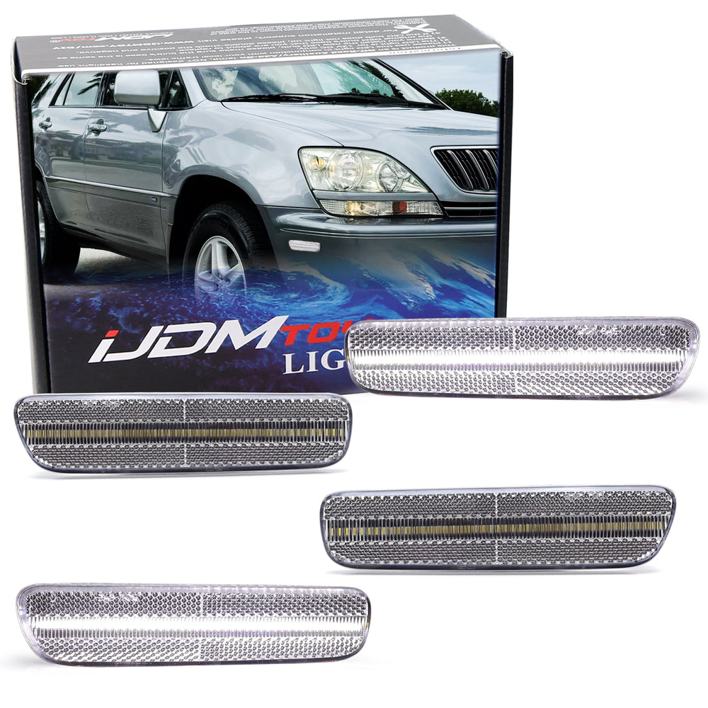 GTINTHEBOX LED Side Marker Lights For 1999-2003 Lexus RX300 – Clear Front/Rear Bumper Set