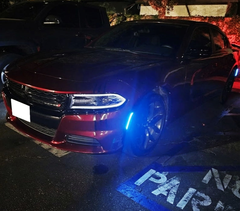 Smoked Lens Front/Rear Blue LED Strip Side Marker Lights For 15-23 Dodge Charger