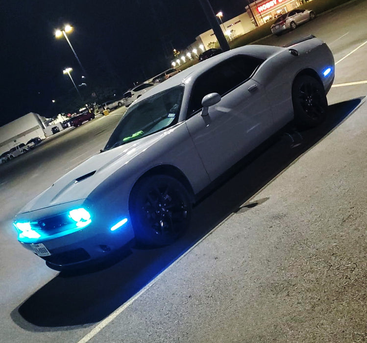 Smoked Lens All Blue Front/Rear LED Side Marker Lights 2015-24 Dodge Challenger