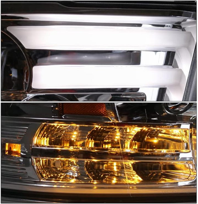 Chrome DRL Light Bar Projector Headlight For Dodge 2013-18 RAM 1500 2500 3500