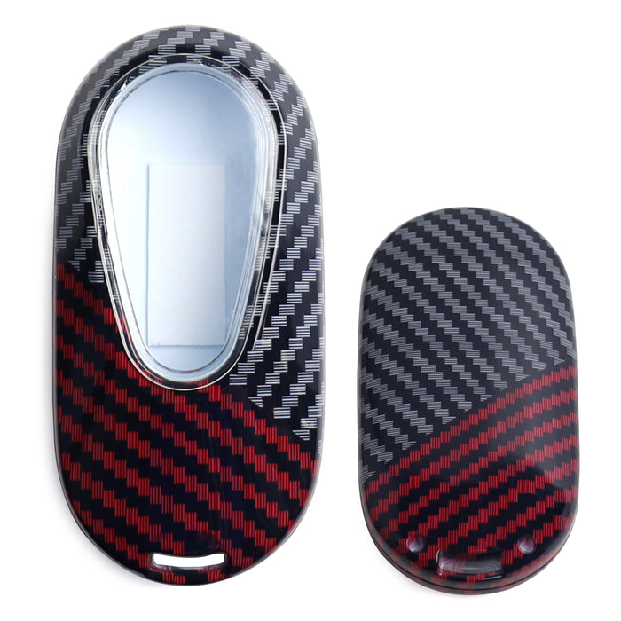 Black/Red Carbon Fiber Pattern Plastic Key Fob Case Shell For Mercedes Oval Key