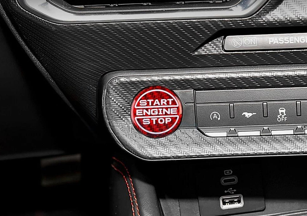 Sports Red Real Carbon Fiber Engine Start Stop Button Cover For Ford 24+ Mustang