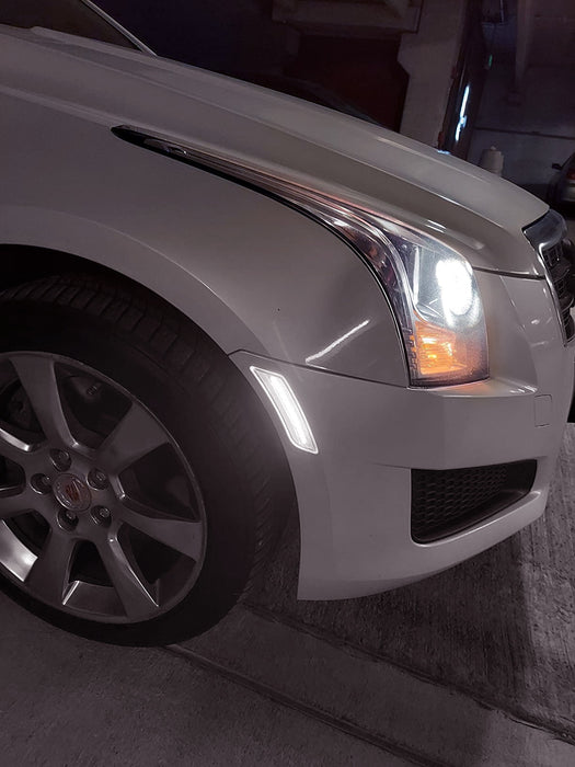 Smoked Lens White Full LED Bumper Side Marker Light Kit For 2013-17 Cadillac XTS