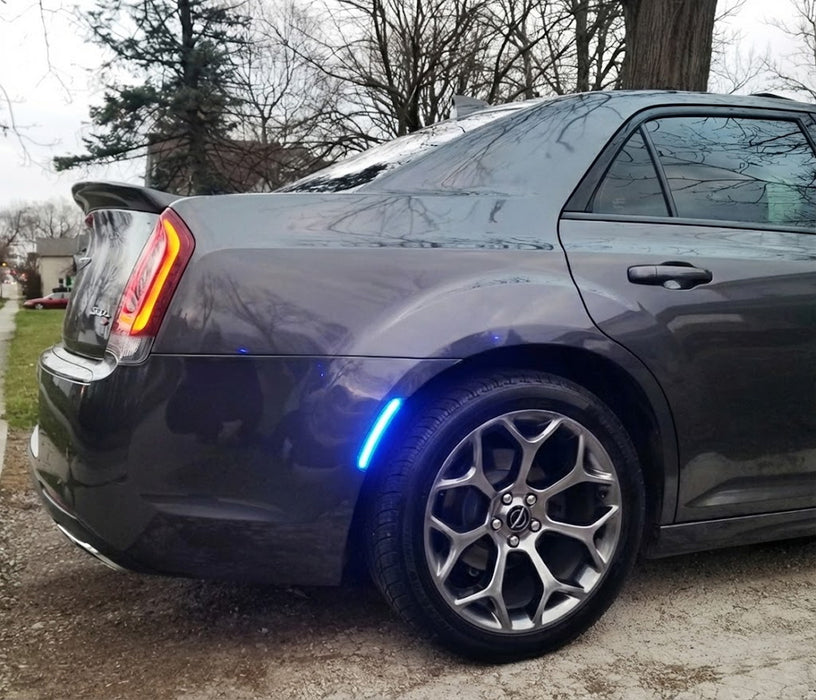Smoked Lens All Blue Full LED Side Marker Light Kit For 2015-2023 Chrysler 300