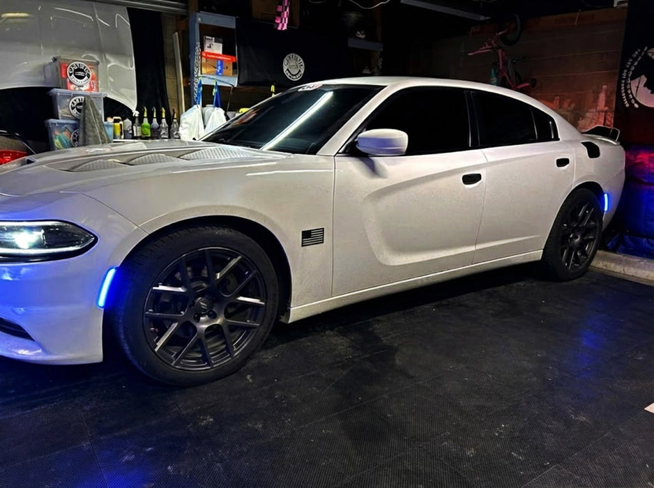 Smoked Lens Front/Rear Blue LED Strip Side Marker Lights For 15-23 Dodge Charger