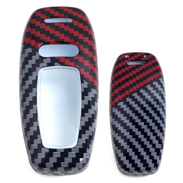 Black/Red Carbon Pattern Hard Key Cover For Audi 19-up A6 S6 A7 S7 A8 Q8 e-tron