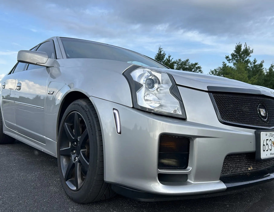 Smoked Lens White Full LED Front Side Marker Lights For 2003-2007 Cadillac CTS