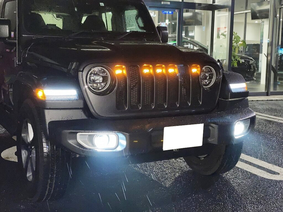 5pc Dark Amber Lens Full LED Front Grill Raptor Lightings For Jeep Wrangler JL