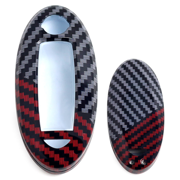 Black/Red Carbon Pattern Hard Key Cover For Nissan Infiniti Oval Shape Smart Key
