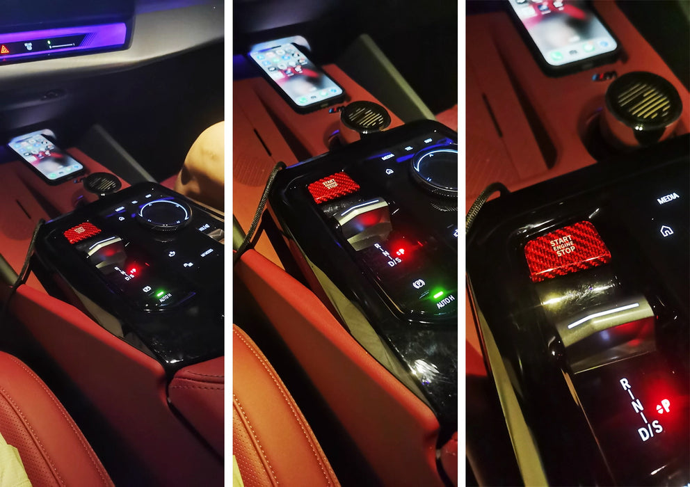 Red Real Carbon Fiber Engine Start Stop Button Cover For BMW 5 7 Series i5 i7 X3