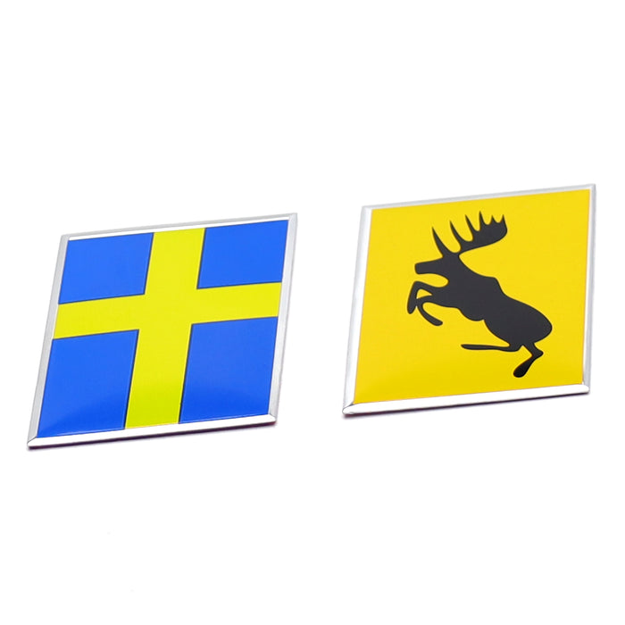 Swedish Gold Nordic Cross w/ Prancing Moose Emblem Badge Set For Volvo Trunk Lid