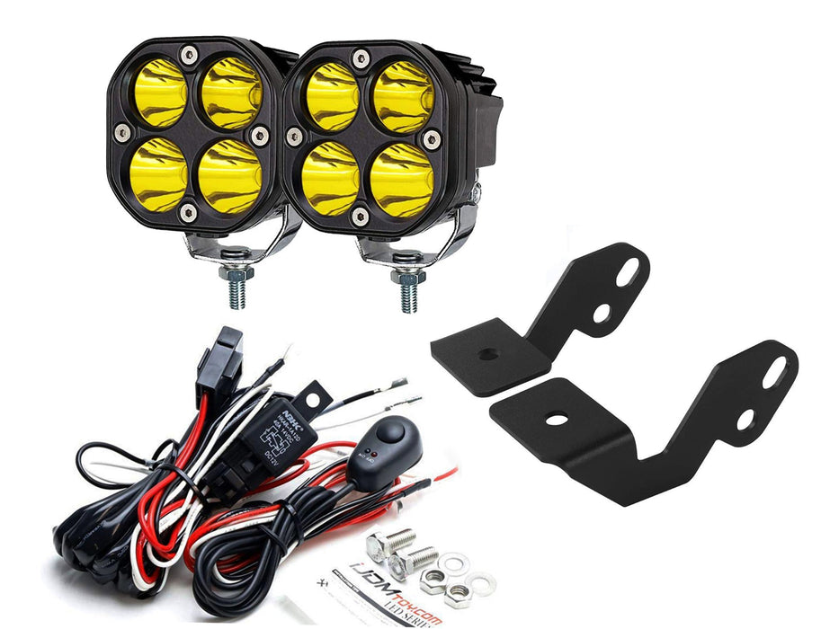 3000K Yellow 20W Round LED Ditch Light Kit w/Bracket, Relay For Polaris RZR ATV