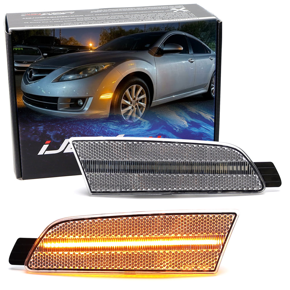 Clear Lens Amber Sequential Blink LED Side Marker Lights For 2009-2013 Mazda6
