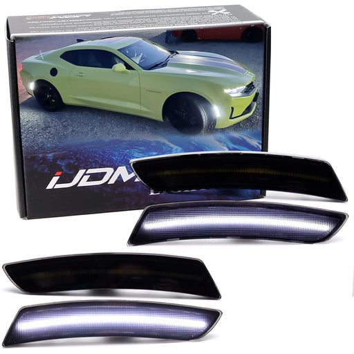 Smoked Lens All Xenon White Full LED Side Marker Lights For 2016-23 Chevy Camaro